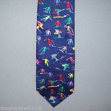 Alynn Neckwear DOWNHILL SKIERS Silk Navy Blue Neck Tie made in USA #423
