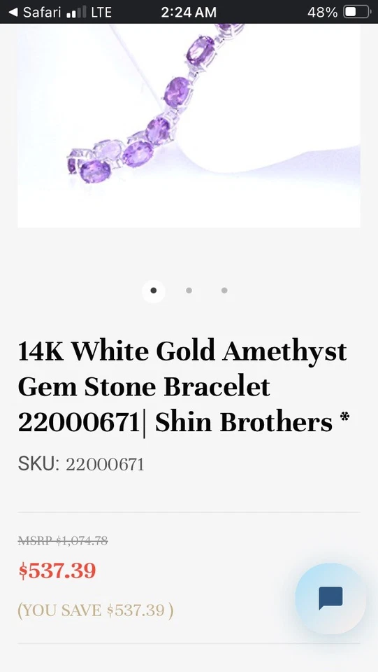 Pulsera amatista morada oro blanco 14k Foto 3 de 3