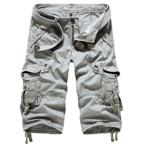 Mens Casual 3/4 Long Length Shorts Elasticated Waist Cotton Cargo Combat Pants - Picture 10 of 23