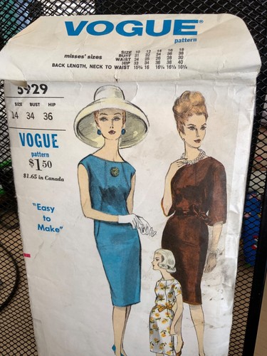 Vtg Vogue Pattern 5929 ONE PC SHEATH DRESS OVAL NECKLINE SZ 14 - 1960's - Picture 2 of 4