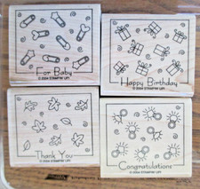 Mounted Stampin UP "FABULOUS FOUR" set of 4 Wood Rubber Stamps RETIRED