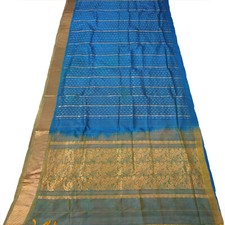 Namaste Vintage 100 Pure Silk Sarees Full Zari Handloom Bridal Blue 5 Yard Sari