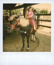 Old Vintage Photo COLOR POLAROID GIRL RIDING MINIATURE HORSE PONY MAN TRAINER