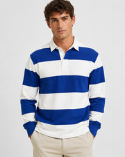 Mens Rugby Shirt Long Sleeve Polo Plain Stripe Multi Stripe Casual Top Workwear