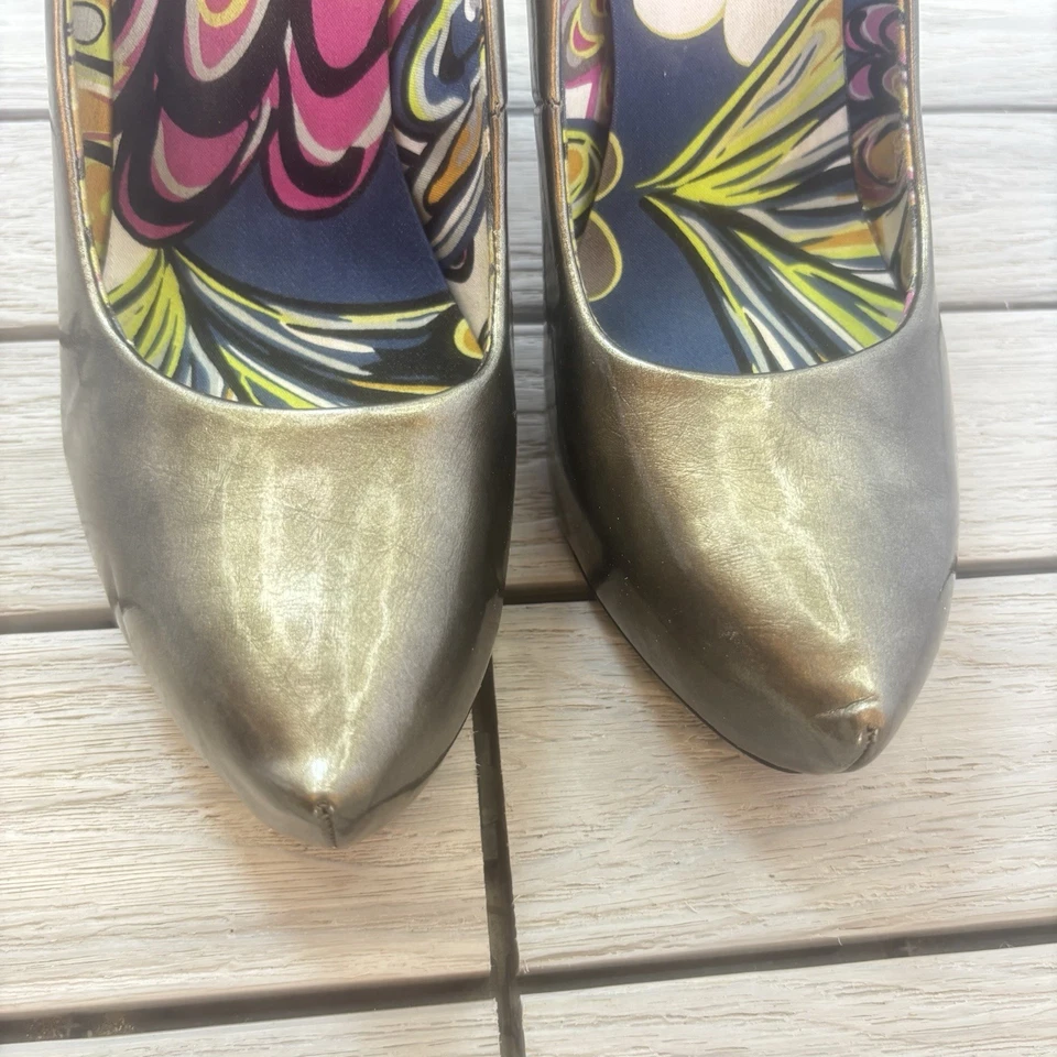 Bomba de aguja metálica gris plata oscuro vintage Carlos de Carlos Santana talla 9 Foto 2 de 4