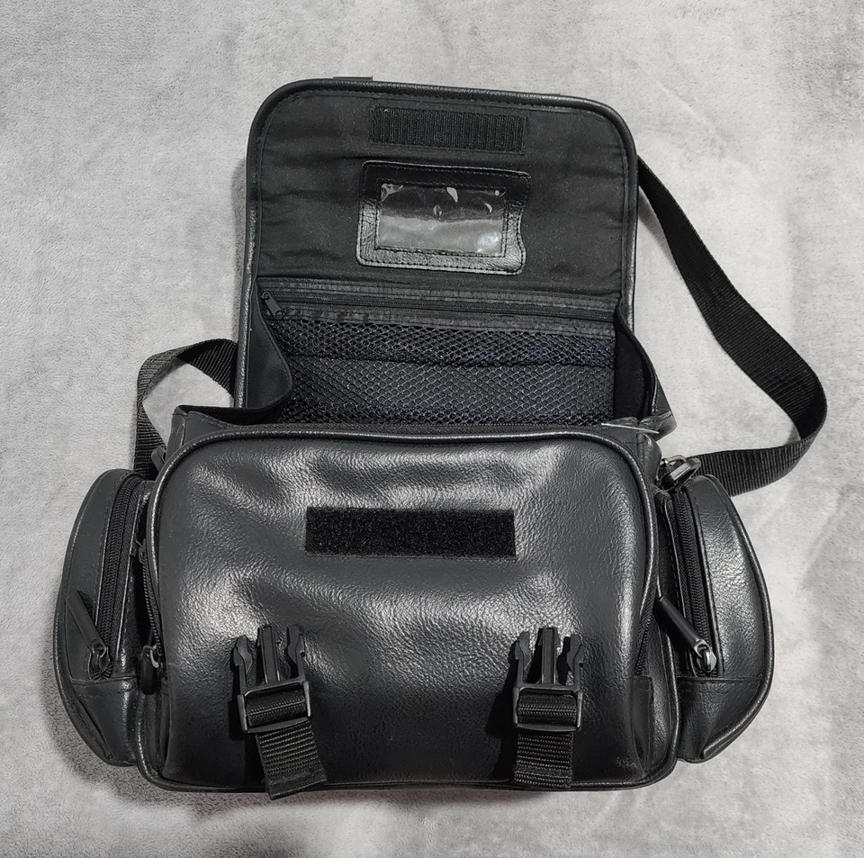 Bolsa de transporte vintage genuína anos 90 Sony couro preto estojo para câmeras filmadoras - Imagem 2 de 4