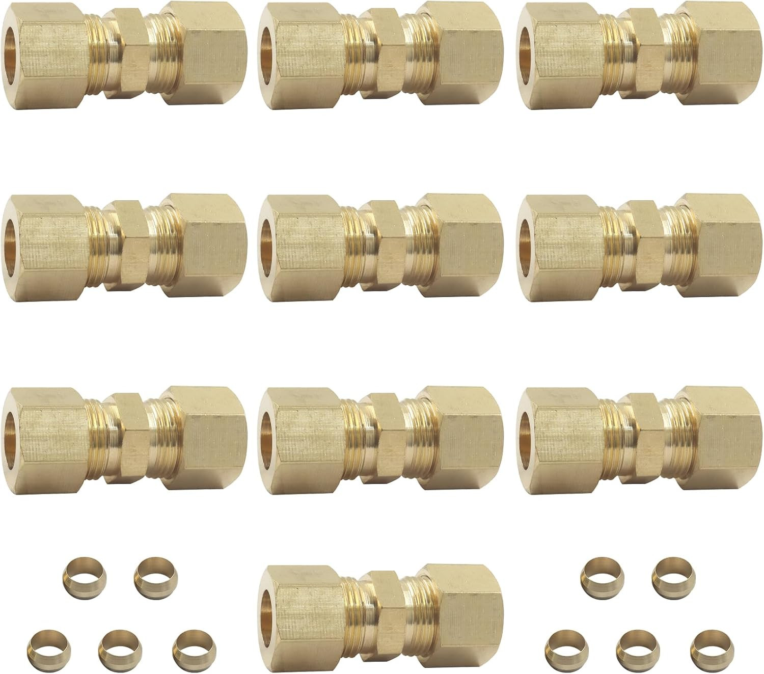 Aoserge Brass Compression Tube Fitting 3/8" OD x OD(10pcs), Gold