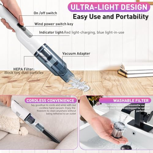 Hand Vacuum, Advanced Clean Cordless Handheld Vacuum, Compact Home and Car - Picture 7 of 8