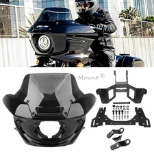 Gloss Black Headlight Fairings Windshield Bracket Fit For Harley Softail FXRST