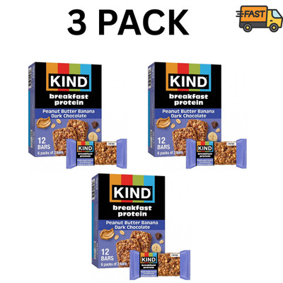 3 Pack KIND Breakfast Bars Peanut Butter Banana Dark Chocolate 12 Ct