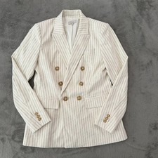 New Ann Taylor LOFT Double Breasted Cream Linen Blend Blazer Womens 2 Jacket