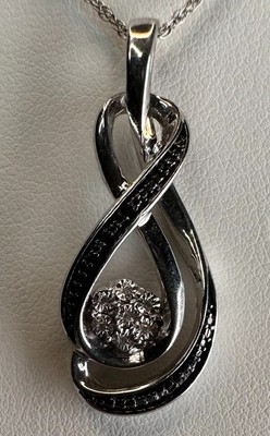 Zales Diamond Necklace Sterling Black White Infinity Silver Tested