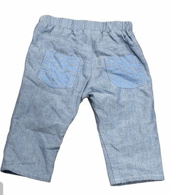 KENZO KIDS BABY 12 MONTHS CHAMBRAY LIGHT BLUE PANTS COTTON LINED JUNGLE POCKETS