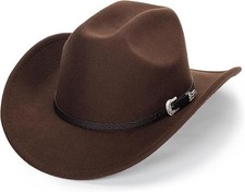 Women Men Western-Cowboy-Cowgirl-Hat Outdoor Faux Felt Wide Brim 7-7 1/4 Coffee