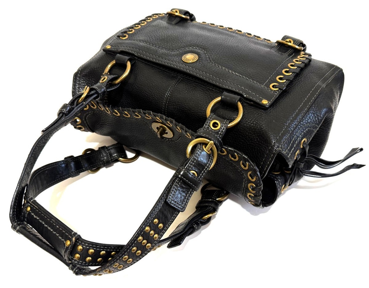 バッグ COACH archive Studded All Leather Y2K RARE Coach Vintage Y2K Chelsea Blk Studded Laced Leather Tote Bag