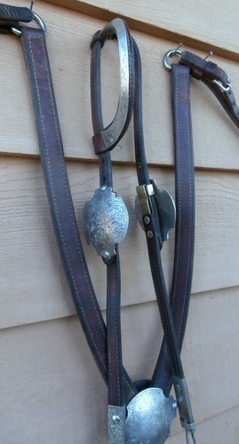 Vintage Large Silver Buckle Bit Clip Headstall matching Brest Collar