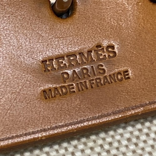 Auth HERMES Her Bag MM - Cream Light Brown Toile H Box Calf Square B Handbag - Picture 12 of 20