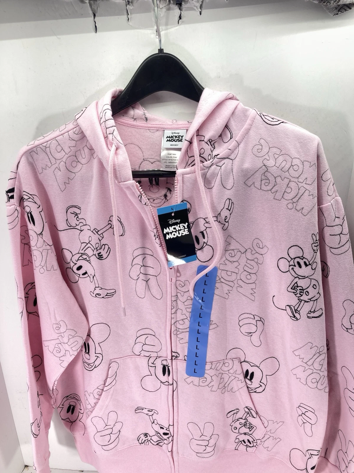 Disney Mickey Mouse Hoodie Sweatshirt Women Large Pink AOP Full Zip Fleece NWT