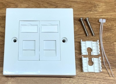 2x CAT6 CAT5E RJ45 Modules in Double Faceplate 2 Port Network Data Wall ...