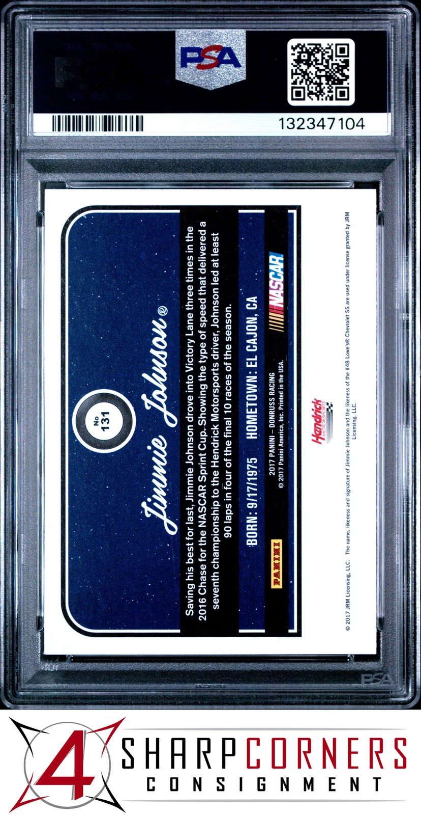 2017 DONRUSS RACING #131 JIMMIE JOHNSON HOF PSA 10 view 2