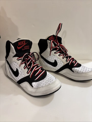 Chaussures de lutte Nike Greco Supreme taille 7 Hi blanc noir lacets rouges 2008 vintage femme