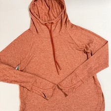 Athleta Orange Heathered Cowl Neck Hoodie Active Workout Thumbholes Size S