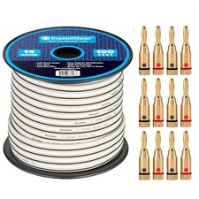 InstallGear 14 Gauge Speaker Wire with Banana Plugs - 100ft White Cable for O...
