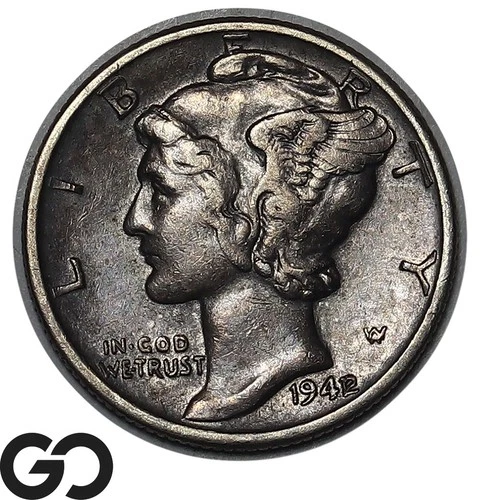 1942/1 Mercury Dime, Avidly Pursued Choice XF++ Key Date Mint Error