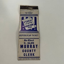 Re-Elect C. Glen Murray County Clerk Republican Vintage Matchbook Cover SMB17-3