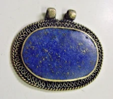 vintage real gem lapis lazuli Kazakh hand crafted tribal silver pendant hf1260