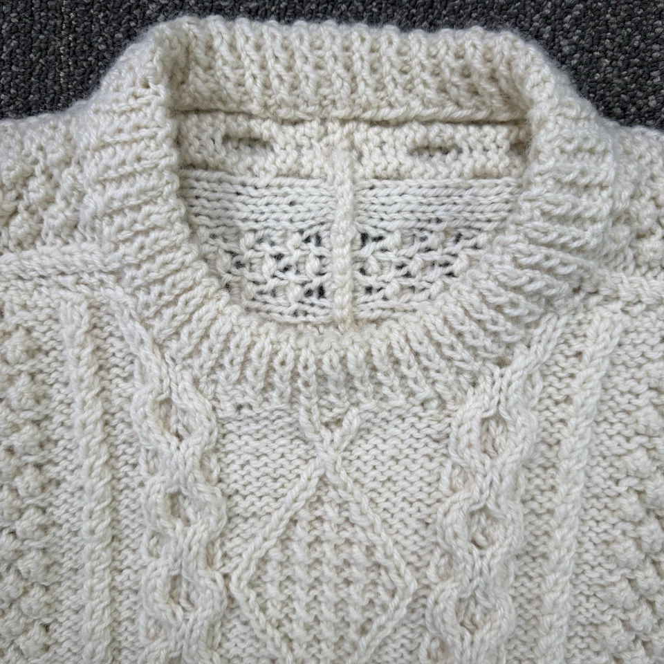 Suéter de Pescador de Lana Irlandés Aran Tejido a Mano de Colección Grueso Tejido con Cable Crema Pullover Foto 4 de 4