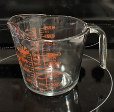 Vtg PYREX 4 Cup 1 Quart 1 Liter Glass Measuring Cup Batter Bowl Red Letters USA