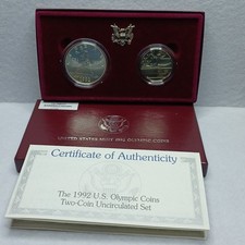1992-D Olympic Baseball Unc Silver Dollar & Half US Mint 2 Coin Set OGP Box COA