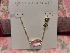 LoveShackFancy X Kendra Scott Elisa Luna Rosa Gold Bow Necklace Posey Pink NWT