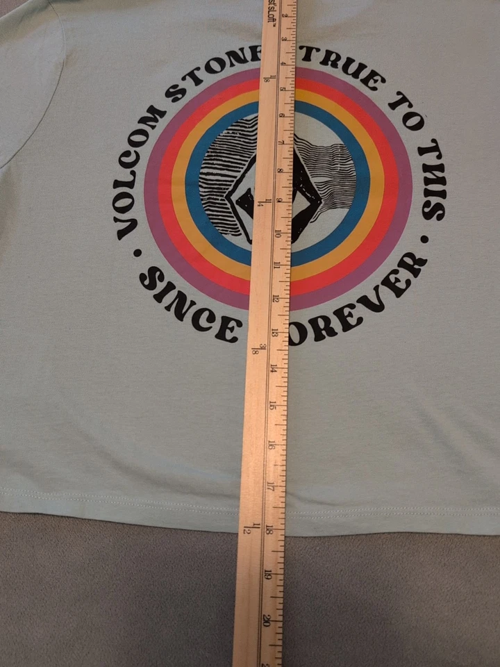 Med:Volcom Women’s Dial Crop Tee Seafoam Green Rainbow Logo Short Sleeve Top NWT - Image 3 of 4