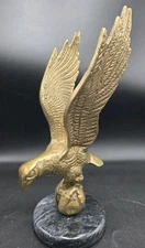 American Bald Eagle Solid Brass On Globe Marble Base Statue 11"