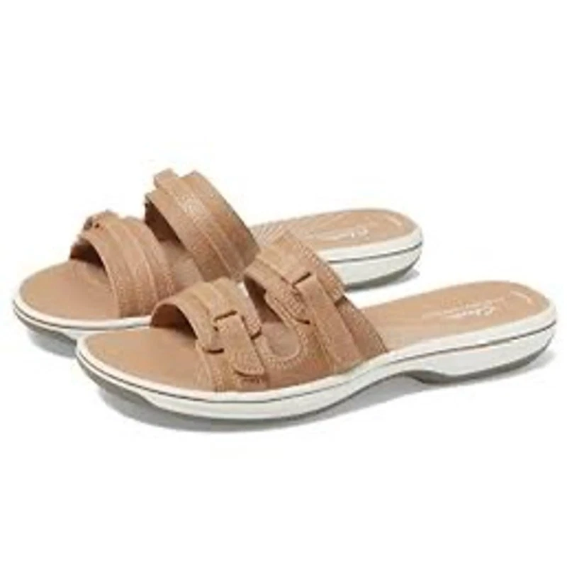 CLARKS Breeze Piper Sandali Donna 9M Beige Slip On (D478)