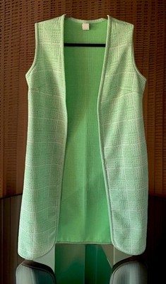 Vintage 1970 s Womens Groovy Green And White  Long Vest
