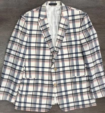Tommy Hilfiger Mens Modern fit Sport Coat Blazer 46 R Blue Pink Plaid EUC