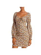 BARDOT Womens Beige Bow At Front Neckline Long Sleeve Mini Shift Dress 6