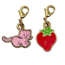 Strawberry Shortcake Custard Kitty Cat Clip On Charm Set Zipper Pull Bag Fruit