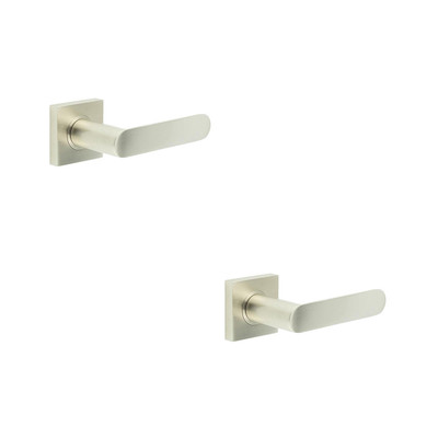 2er Pack Satin Nickel Quadratischer Türgriff mit einfacher Rose - robuste Messingbeschläge