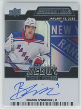 2022-23 UD Credentials Braden Schneider DTAA-BS Debut Ticket Access /299 RC Auto