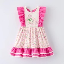 NEW Boutique Easter Bunny Rabbit Girls Floral Sleeveless Ruffle Dress