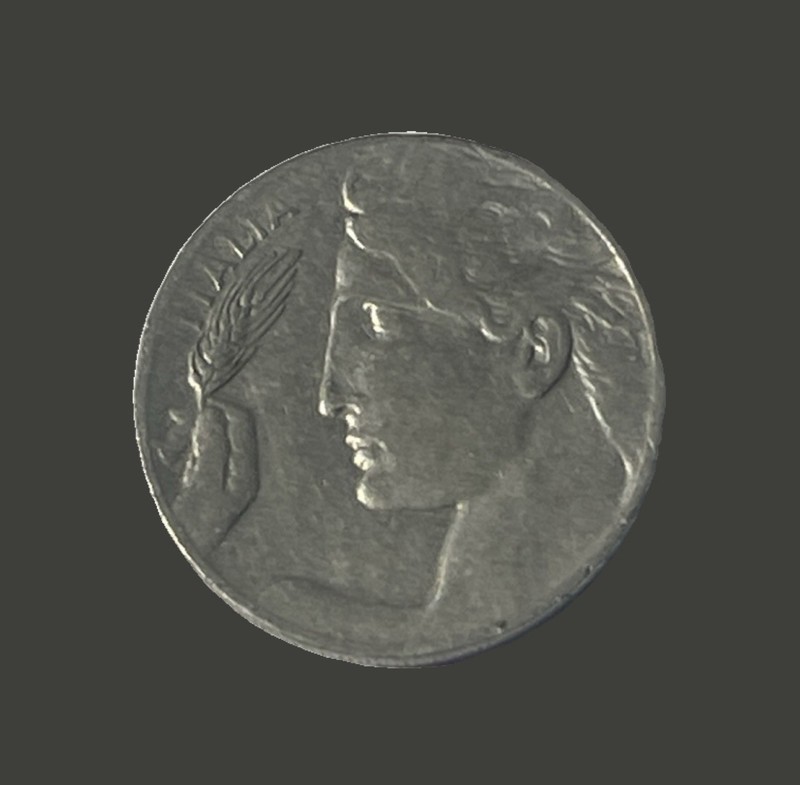 1921 Italy 20 Centesimi Nickel Coin