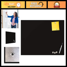 Magnetic Black Glass Dry Erase Board 16"x16" - Frameless, Marker, Tray, Eraser,