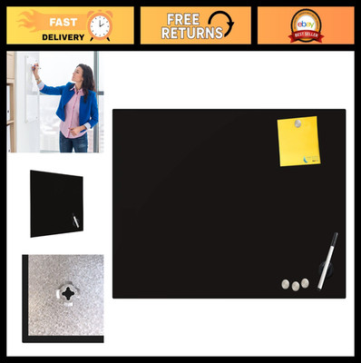 Magnetic Black Glass Dry Erase Board 16''x16'' - Frameless, Marker, Tray, Eraser,