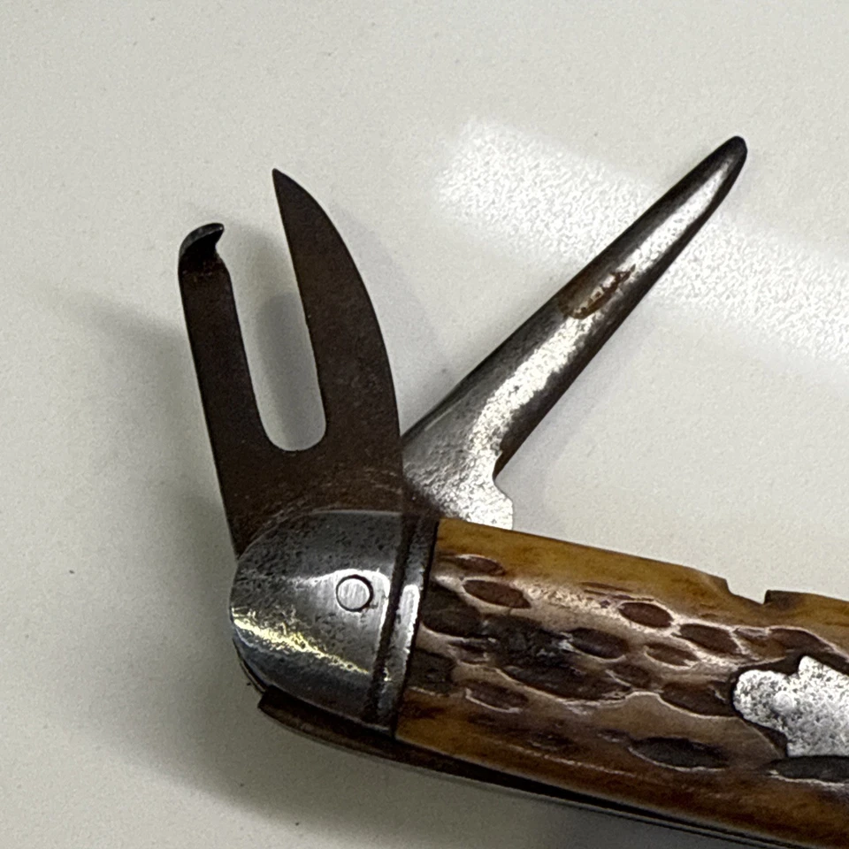 Cuchillo de Bolsillo Multi Herramienta Explorador Hueso Plantado 4 Líneas Camillus Cutlery NY EE. UU. De Colección Foto 2 de 4