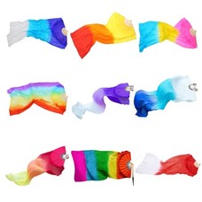 Professional Dance Fan Colorful Tie-Dyed Bamboo Long Fans Great for Dance Group
