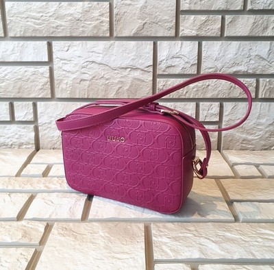 LIU JO Better Crossbody Bag with All-Over Monogram Logo, Fuchsia